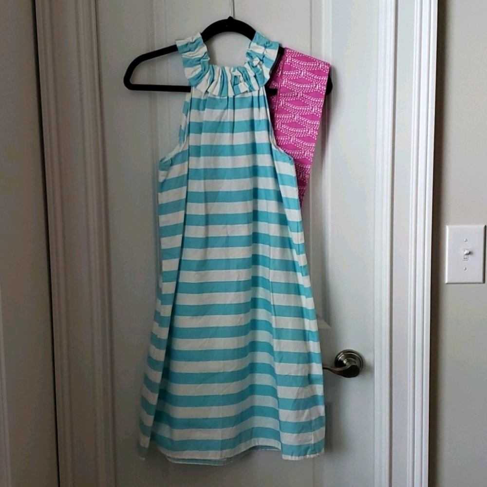 Blue and white stripe dress with optional belt